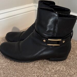 Isaac Mizrahi Black Ankle Boots with Gold Buckle